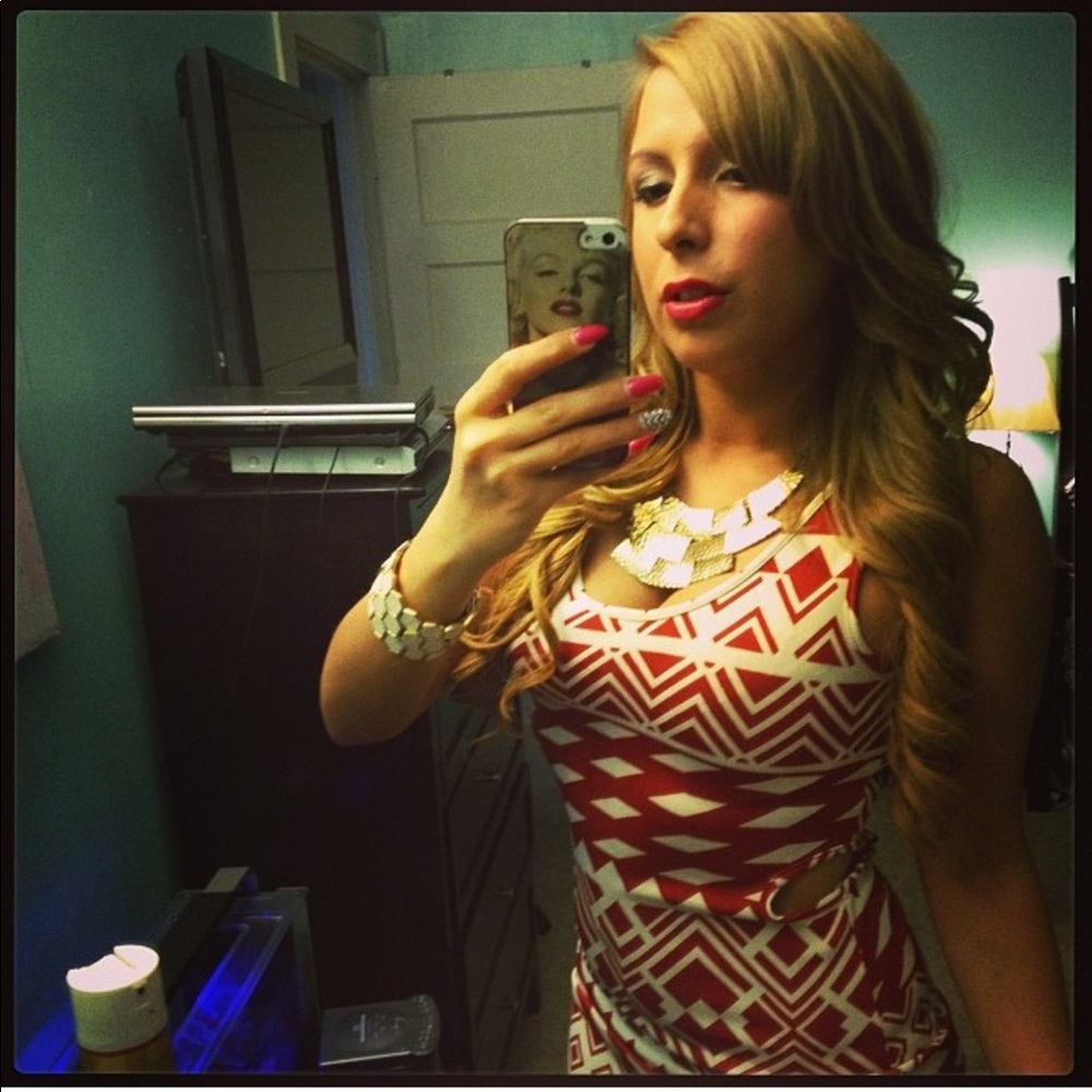 White and red tribal dress with hip cut outs